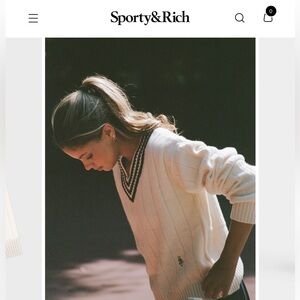 Sporty and Rich Cashmere Sweater - Ecru/Navy